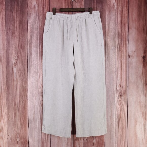 LL Bean Womens Size 16 M/T Premium Washable Linen Pull-On Pants Beige Oat 506767 - Picture 1 of 13